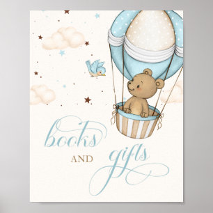 Póster Libros y obsequios de Baby Shower en globo aerostá