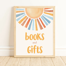 Póster Libros y regalos boho sol tonos suaves poster