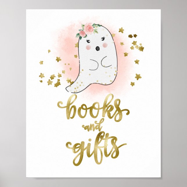 Póster Libros y regalos Calabaza Floral Rótulo Baby Showe (Frente)