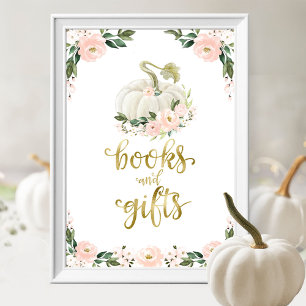 Póster Libros y regalos Calabaza Floral Rótulo Baby Showe