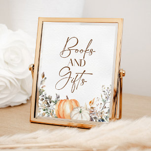 Póster Libros y regalos Calabaza Otoño Caída Baby Shower