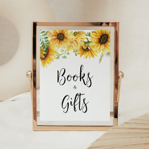 Póster Libros y regalos de Baby Shower con girasol