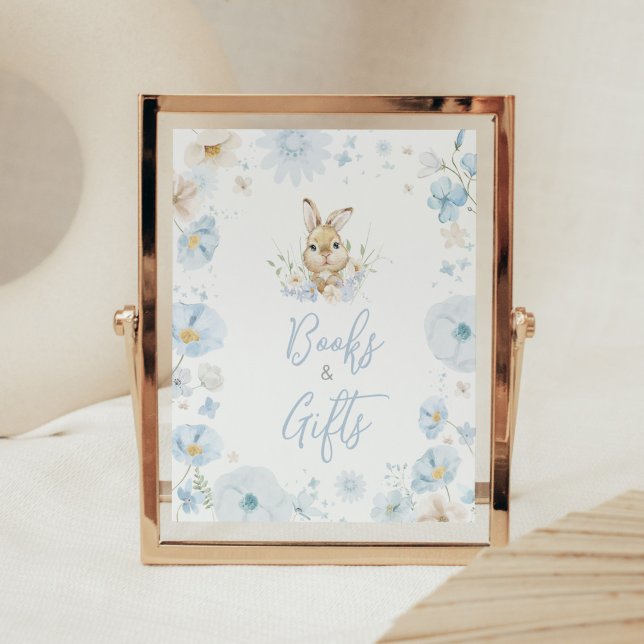 Póster Libros y regalos de Baby Shower de conejo somebuní (Blue Rabbit Somebunny Baby Shower Books and Gifts Sign
)