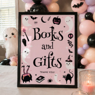 Póster Libros y regalos de baby shower de Halloween rosa