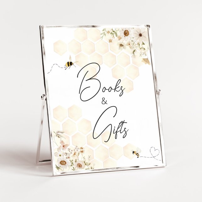 Póster Libros y regalos de Baby Shower de un bebe de miel (As Sweet as can Bee Baby Shower Books and Gifts Sign)