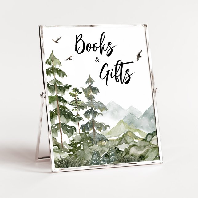 Póster Libros y regalos de Baby Shower en Forest Adventur (Boy Woodland Baby Shower Books and Gifts Sign)