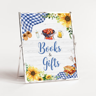 Póster Libros y regalos de Baby Shower en la barbacoa del