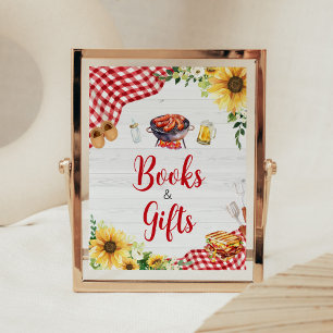 Póster Libros y regalos de Baby Shower en la barbacoa del