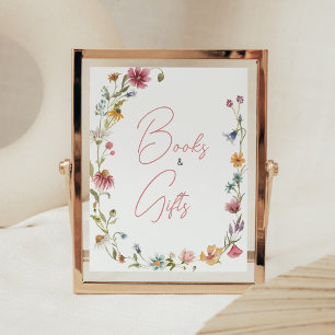 Póster Libros y regalos de Baby Shower en un pequeño flor