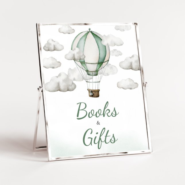 Póster Libros y regalos de Baby Shower sobre globos aeros (Gender Neutral Travel Baby Shower Books and Gifts Sign)