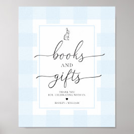 Póster Libros y regalos de conejo azul Gingham