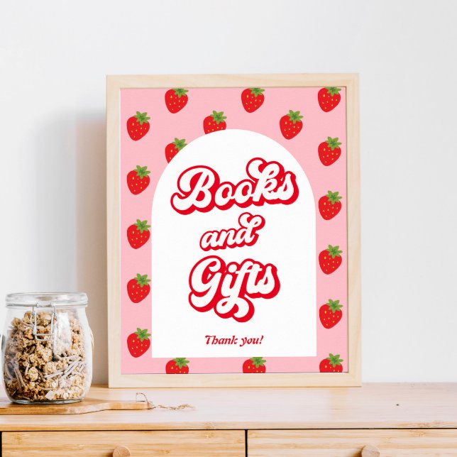 Póster Libros y regalos de fresa de Baby Shower (Subido por el creador)