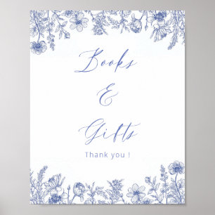 Póster Libros Y Regalos En Blanco Y Azul