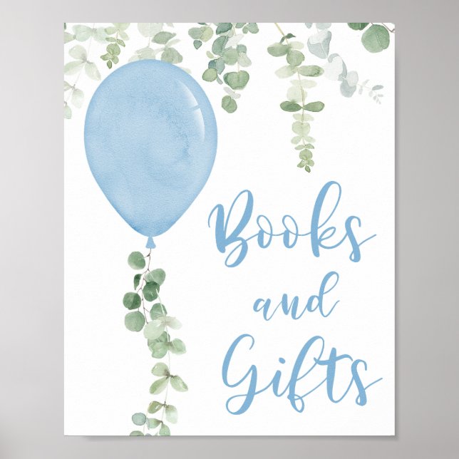 Póster Libros y regalos firmar globos azules ducha bebé (Frente)