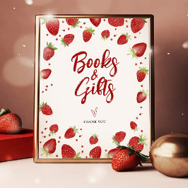 Póster Libros y regalos Mesa Rótulo Baby Shower Fresas