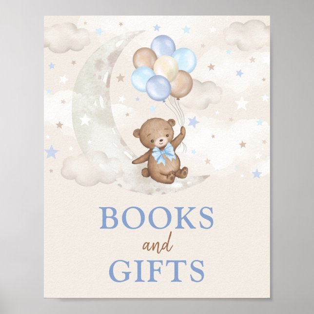 Póster Libros y regalos Moon Teddy Bear Globos Blue Brown (Frente)