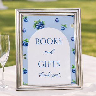 Póster Libros y Regalos para Baby Shower de Arándanos