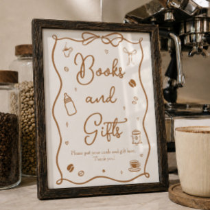 Póster Libros y Regalos para Baby Shower de Café