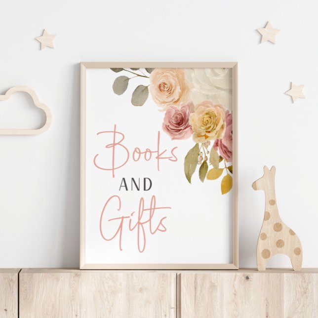 Póster Libros y regalos para baby shower de flores suaves (Subido por el creador)