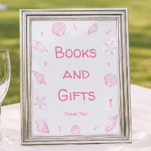 Póster Libros y regalos para baby shower de playa rosa