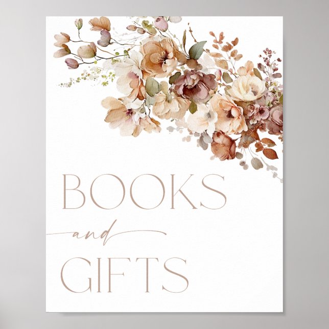 Póster Libros y regalos símbolo boho otoño floral otoño (Frente)