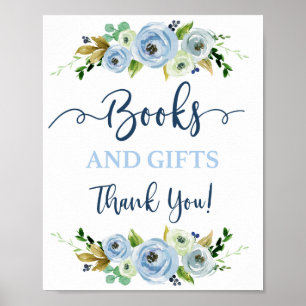 Póster Libros y regalos símbolo floral azul