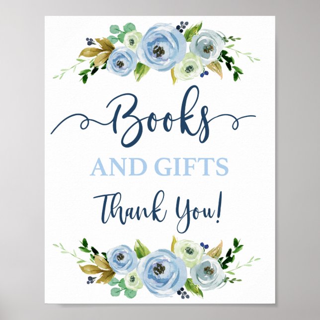Póster Libros y regalos símbolo floral azul (Frente)