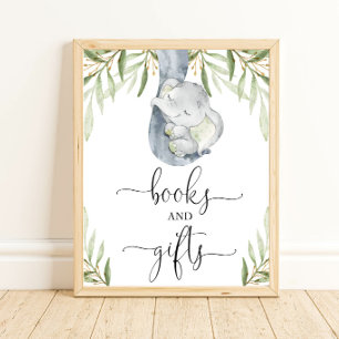 Póster Libros y regalos verde elefante bebé signo de duch