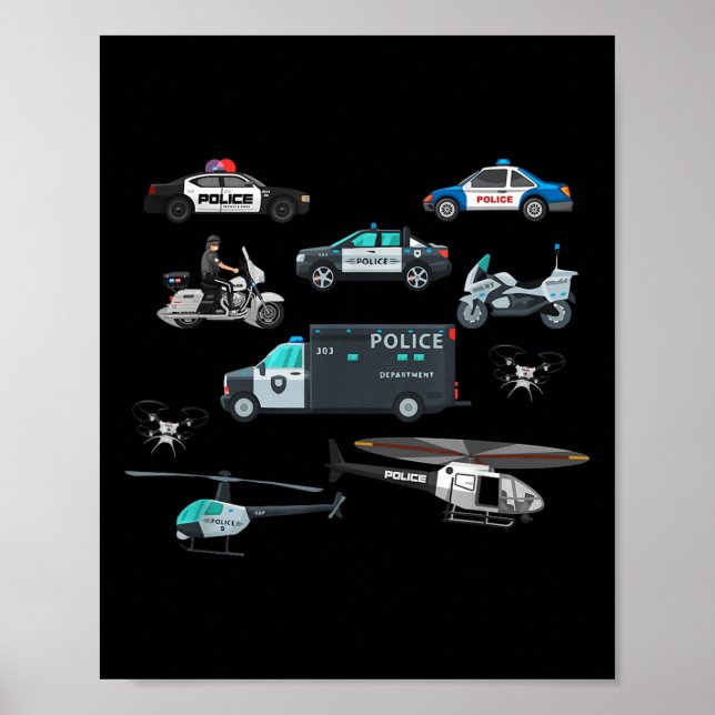 Póster Lice Vehicles Cop Helicopter Toddlers Kids Women M (Frente)