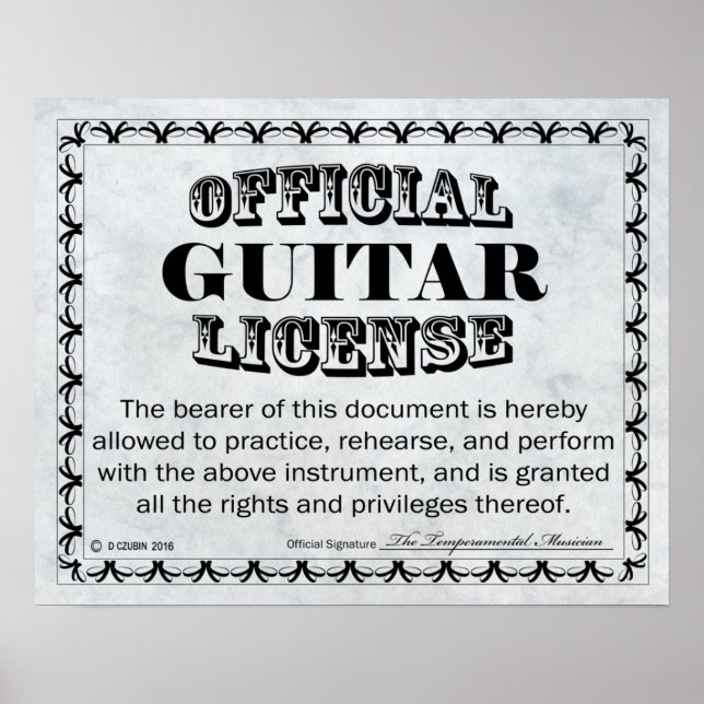 Póster Licencia de guitarra (Frente)