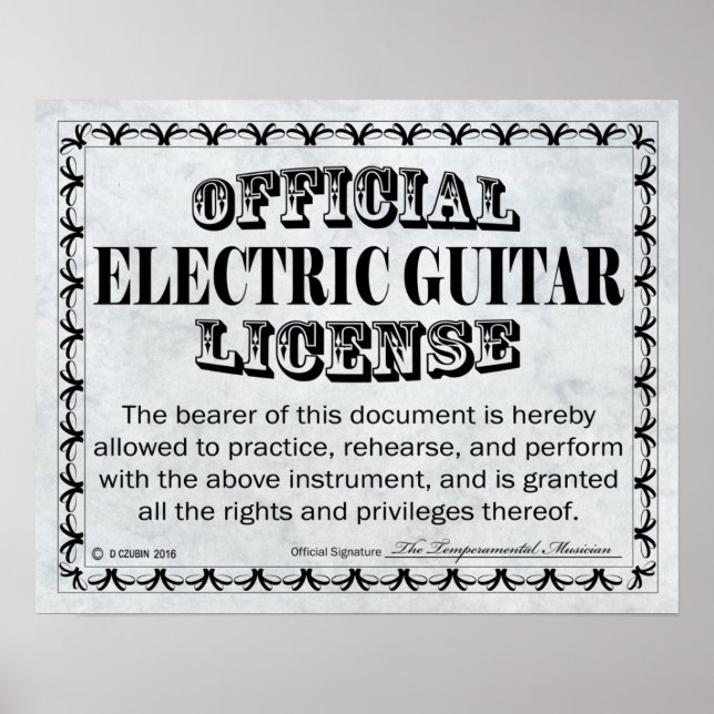 Póster Licencia de guitarra eléctrica (Frente)