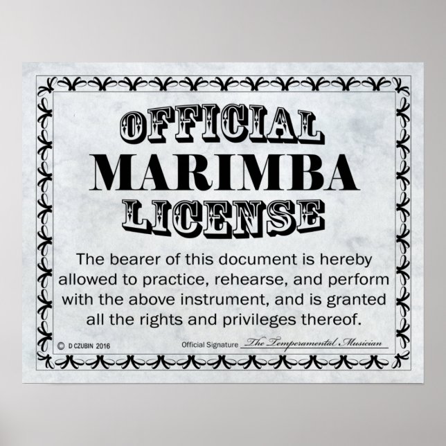 Póster Licencia de Marimba (Frente)