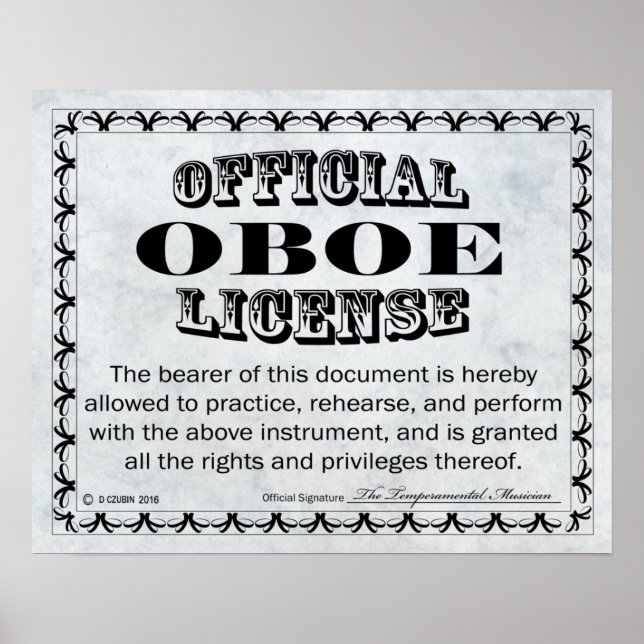 Póster Licencia Oboe (Frente)