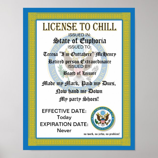Póster Licencia para certificado de retiro de Chill (Frente)