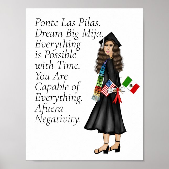 Póster Licenciada en Latina con Banderas y Diploma School (Frente)