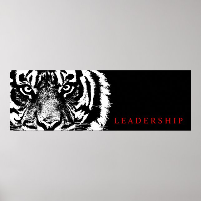 Póster Liderazgo blanco y negro Sumatran Borneo Tiger (Frente)