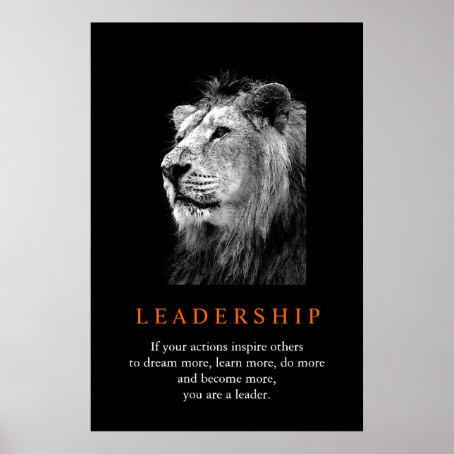 Póster Liderazgo motivacional León blanco negro (Frente)