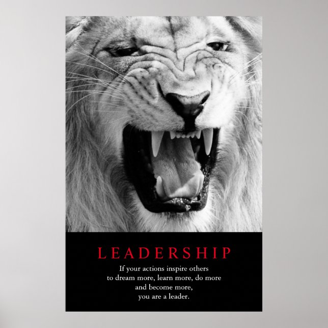 Póster Liderazgo motivacional para leones blancos y negro (Frente)