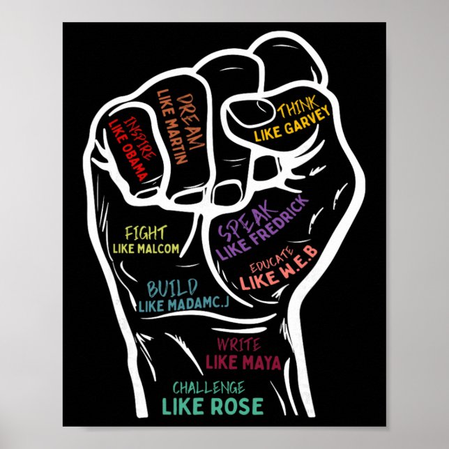 Póster Líderes Inspiradores Puño Poderoso Mano Historia N (Frente)