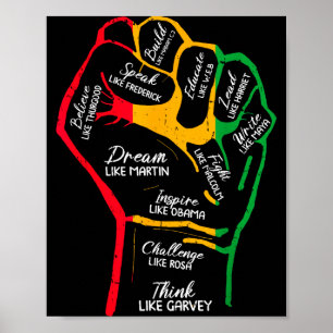 Póster Líderes negros inspiradores Puño de poder Mano Mes