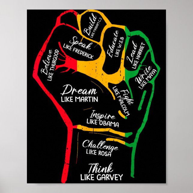 Póster Líderes negros inspiradores Puño de poder Mano Mes (Frente)