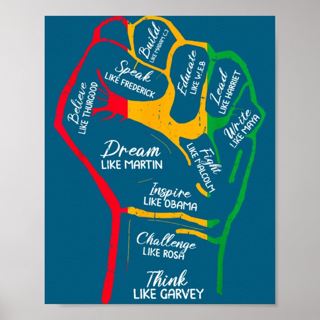 Póster Líderes negros inspiradores puño de poder mano neg (Frente)
