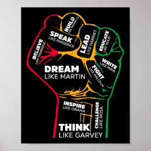Póster Líderes Negros Inspiradores Puño Poderoso Mano Mes