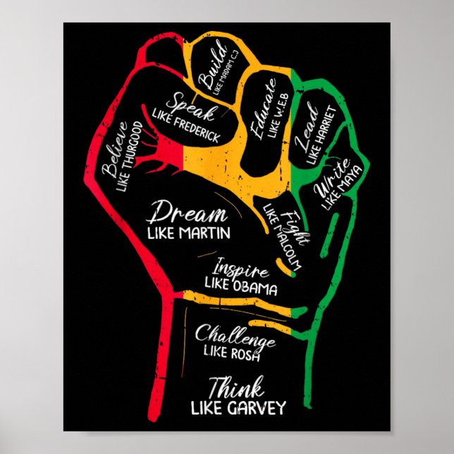 Póster Líderes Negros Inspiradores Puño Poderoso Mano Mes (Frente)