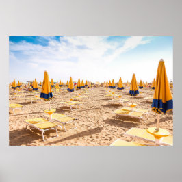 PÓSTER LIDO DI JESOLO, ITALY - SUNLOUNGERS ON BEACH