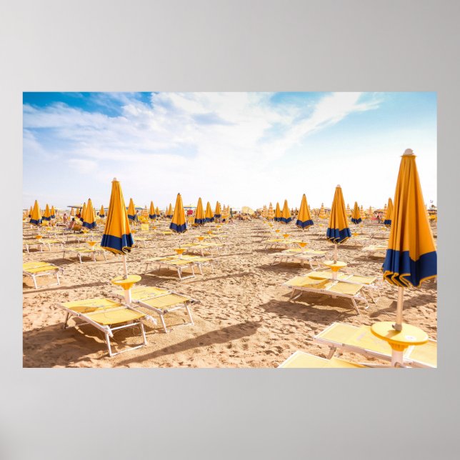 PÓSTER LIDO DI JESOLO, ITALY - SUNLOUNGERS ON BEACH (Frente)