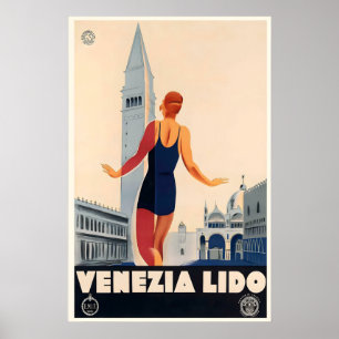Póster Lido di Venezia Venecia Lido Italia Viajes Antiguo