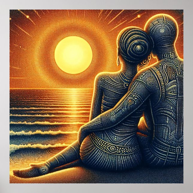 Póster Liebespaar bei Sonnen Untergang am Meer (Frente)