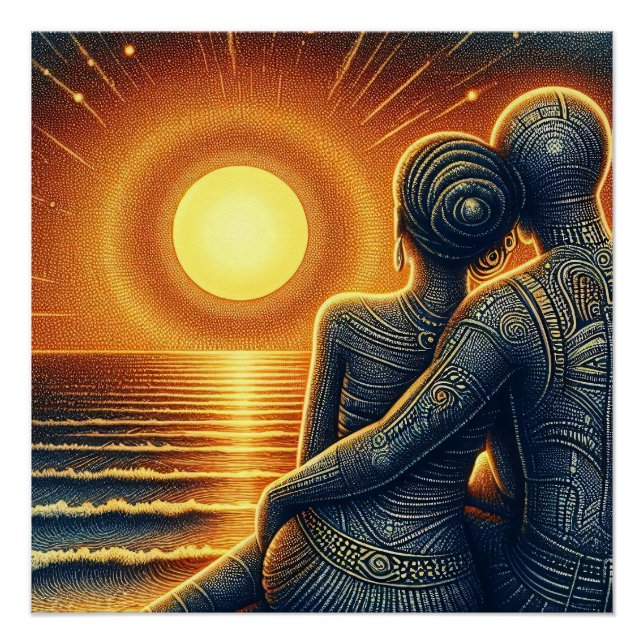 Póster Liebespaar bei Sonnen Untergang am Meer (Anverso)