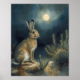 Póster Liebre del Desierto Bajo la Luna